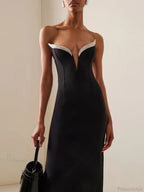 Strapless V Neck Diamonds Bandage Black Sleeveless Party Dress