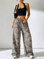 Striped Side Split Tie-Up Wide-Leg Sweatpant