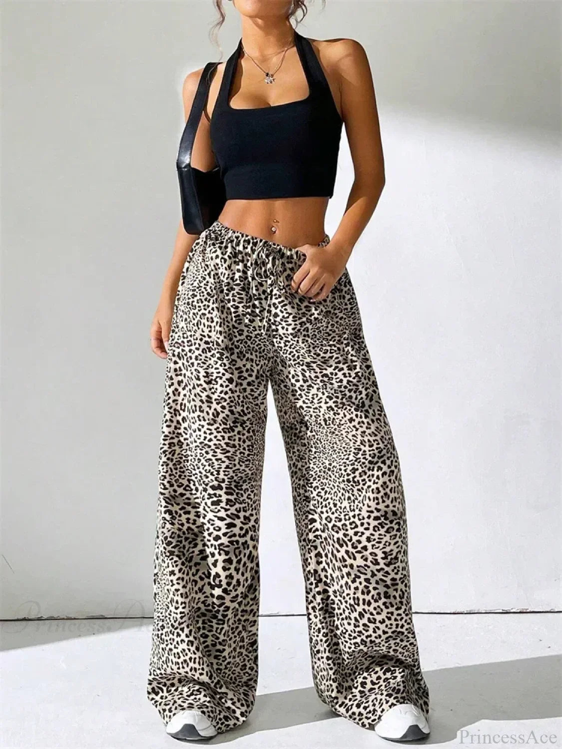Striped Side Split Tie-Up Wide-Leg Sweatpant