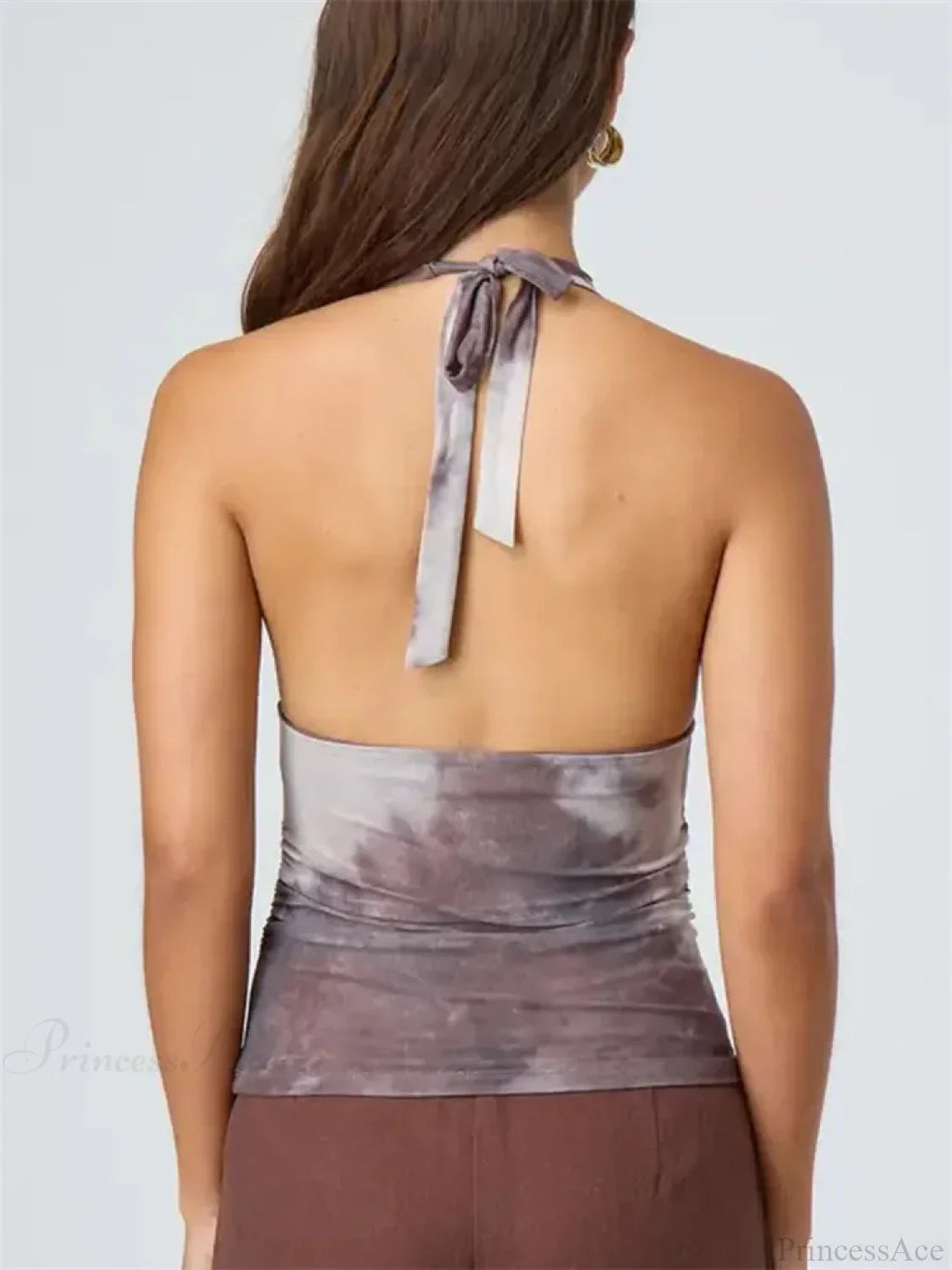 Tie-Up Halter Tie-Dye Ruched Crop Top