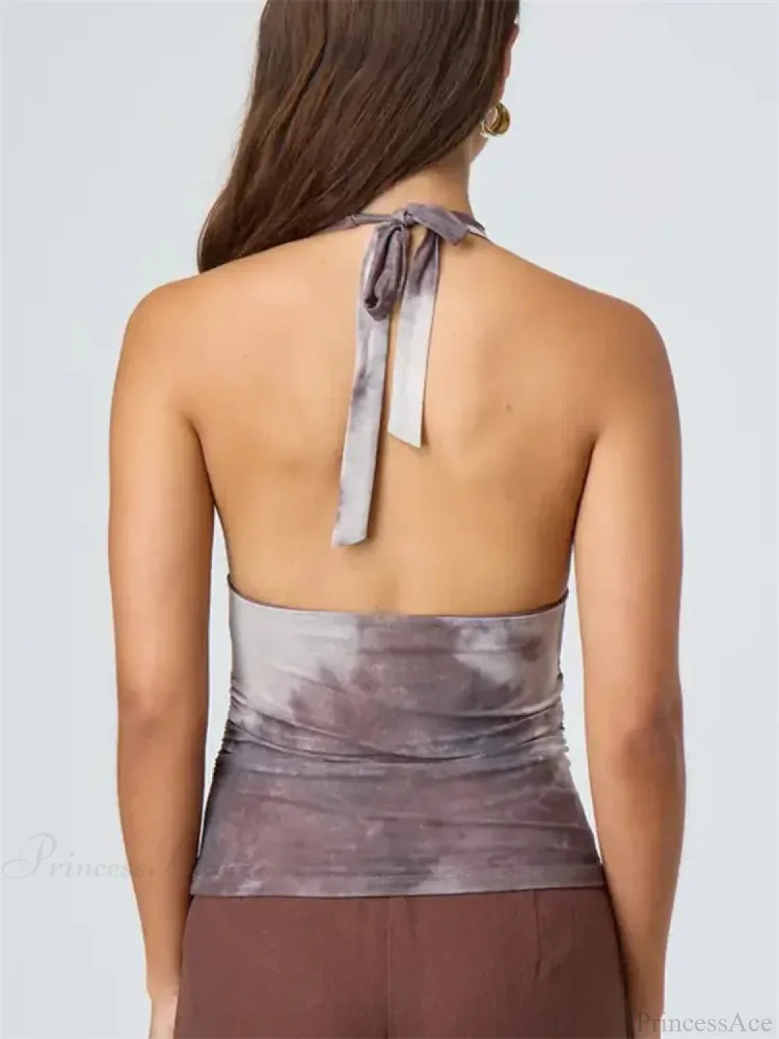 Tie-Up Halter Tie-Dye Ruched Crop Top