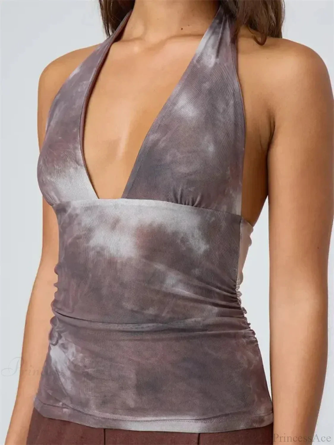Tie-Up Halter Tie-Dye Ruched Crop Top