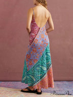 U-Neck Backless Bosnian Graceful Print Suspender Maxi Dress