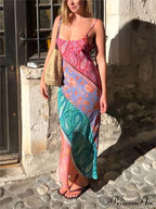 U-Neck Backless Bosnian Graceful Print Suspender Maxi Dress