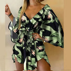 V-Neck Bat Sleeve Bohemian Floral Beach Sundress