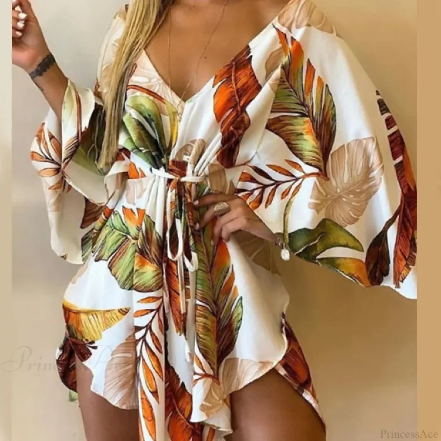 V-Neck Bat Sleeve Bohemian Floral Beach Sundress