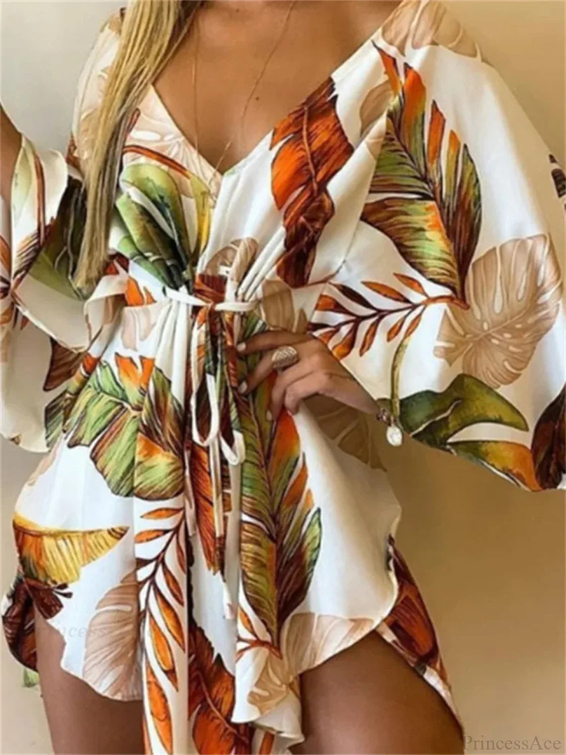 V-Neck Bat Sleeve Bohemian Floral Beach Sundress