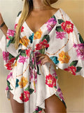 V-Neck Bat Sleeve Bohemian Floral Beach Sundress