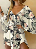 V-Neck Bat Sleeve Bohemian Floral Beach Sundress