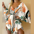 V-Neck Bat Sleeve Bohemian Floral Beach Sundress