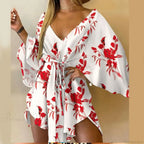 V-Neck Bat Sleeve Bohemian Floral Beach Sundress