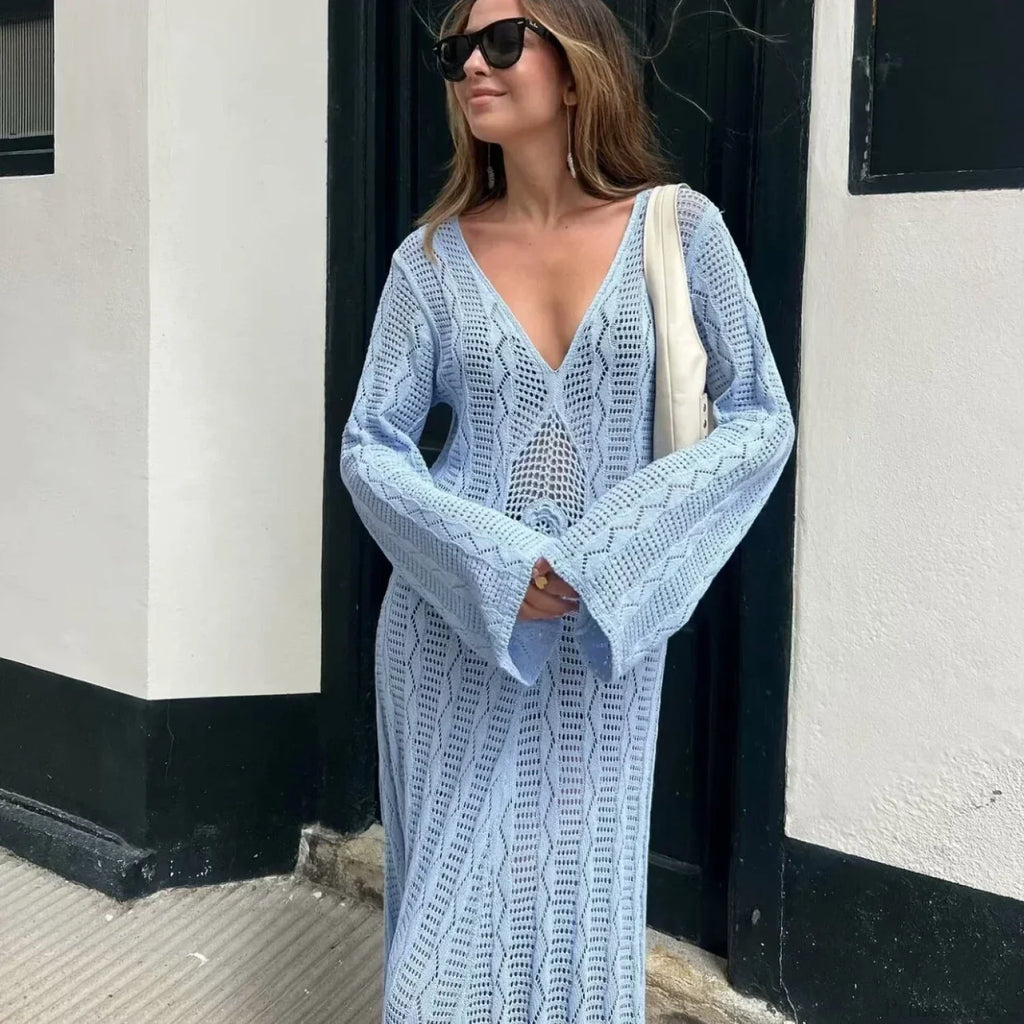 V Neck Crochet Boho Dress