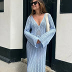 V Neck Crochet Boho Dress