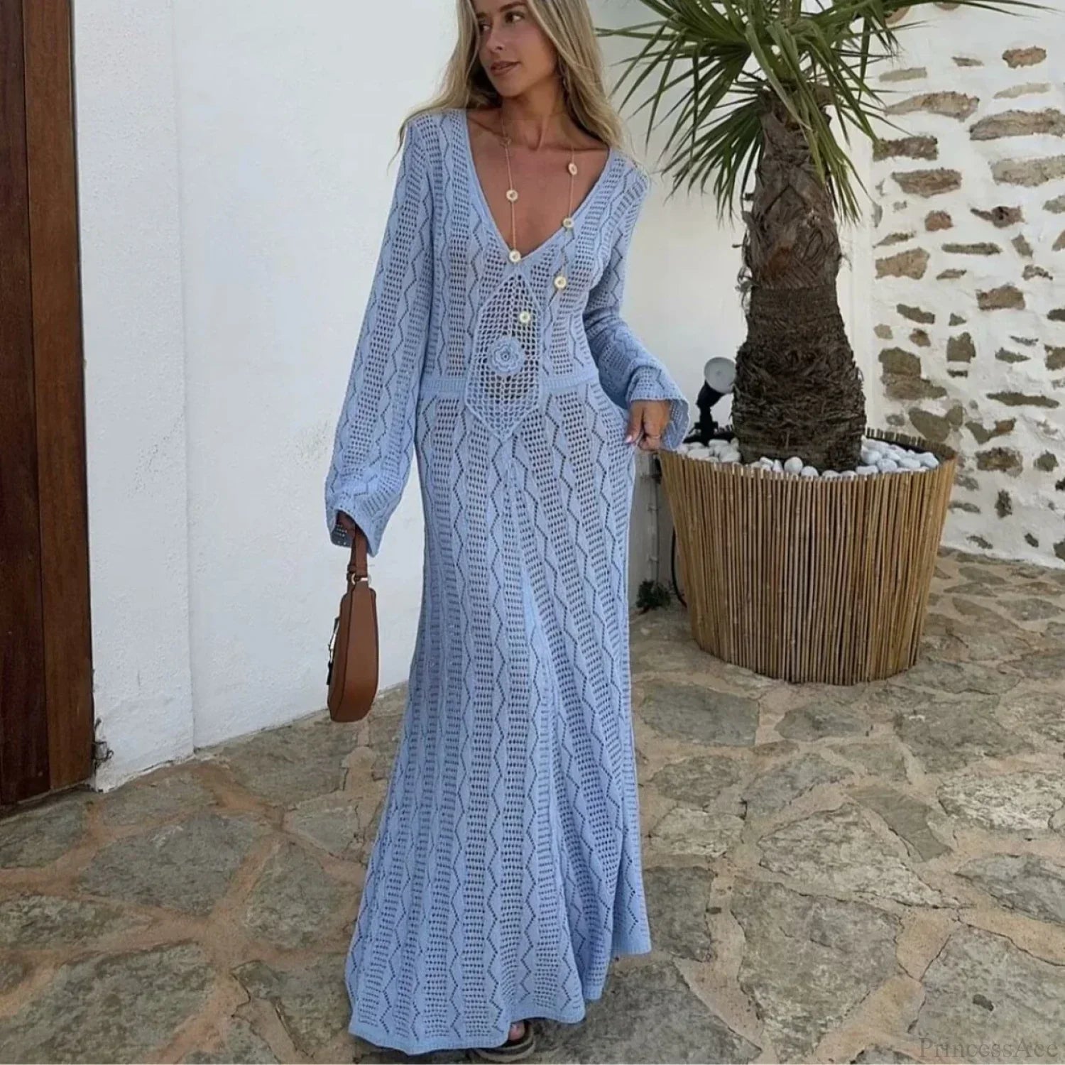 V Neck Crochet Boho Dress