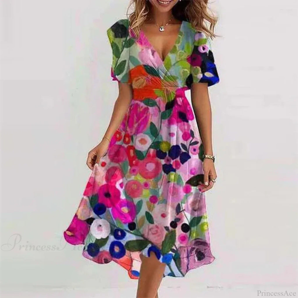 V-Neck Floral Swing Dress