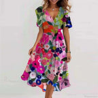 V-Neck Floral Swing Dress