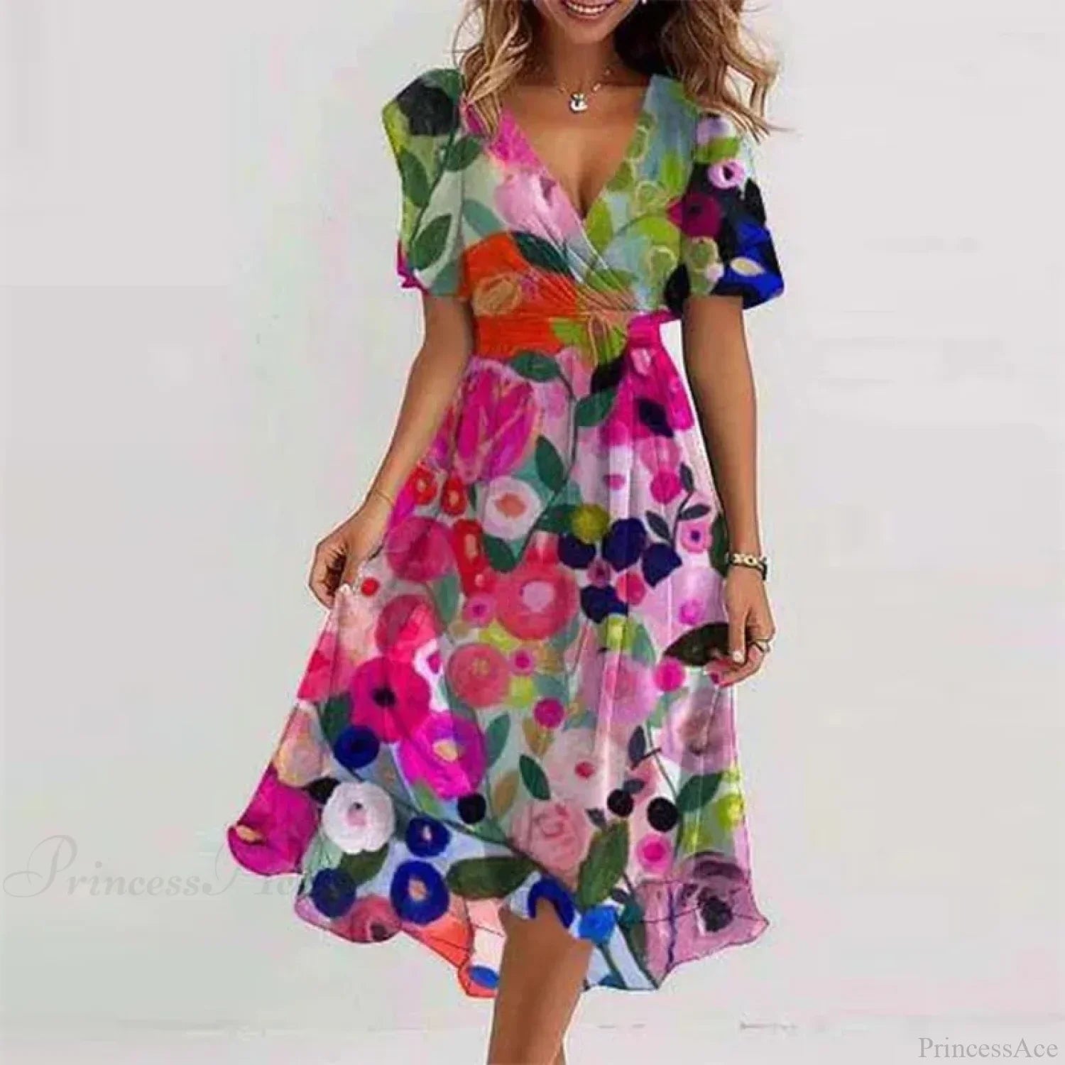 V-Neck Floral Swing Dress
