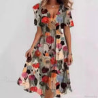 V-Neck Floral Swing Dress