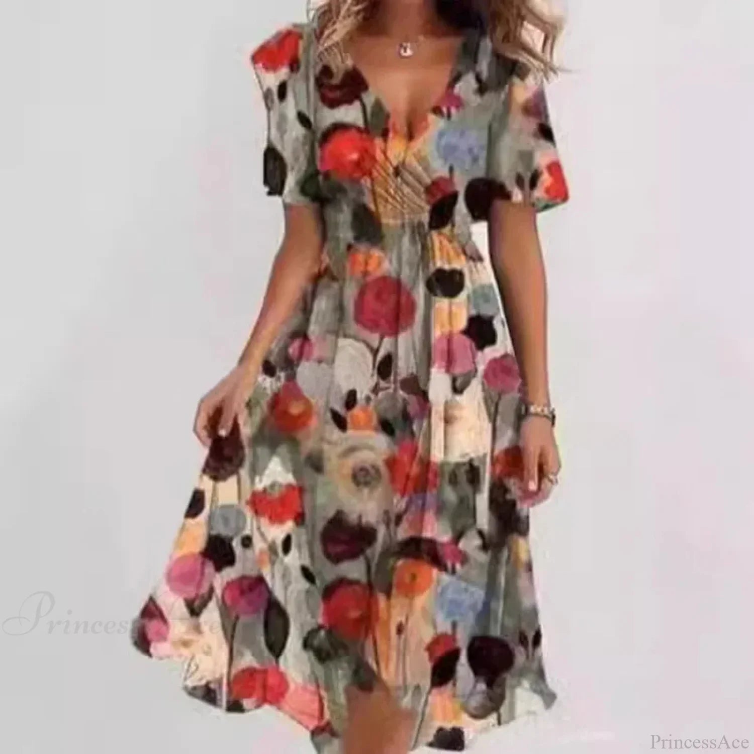 V-Neck Floral Swing Dress
