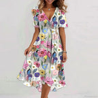 V-Neck Floral Swing Dress