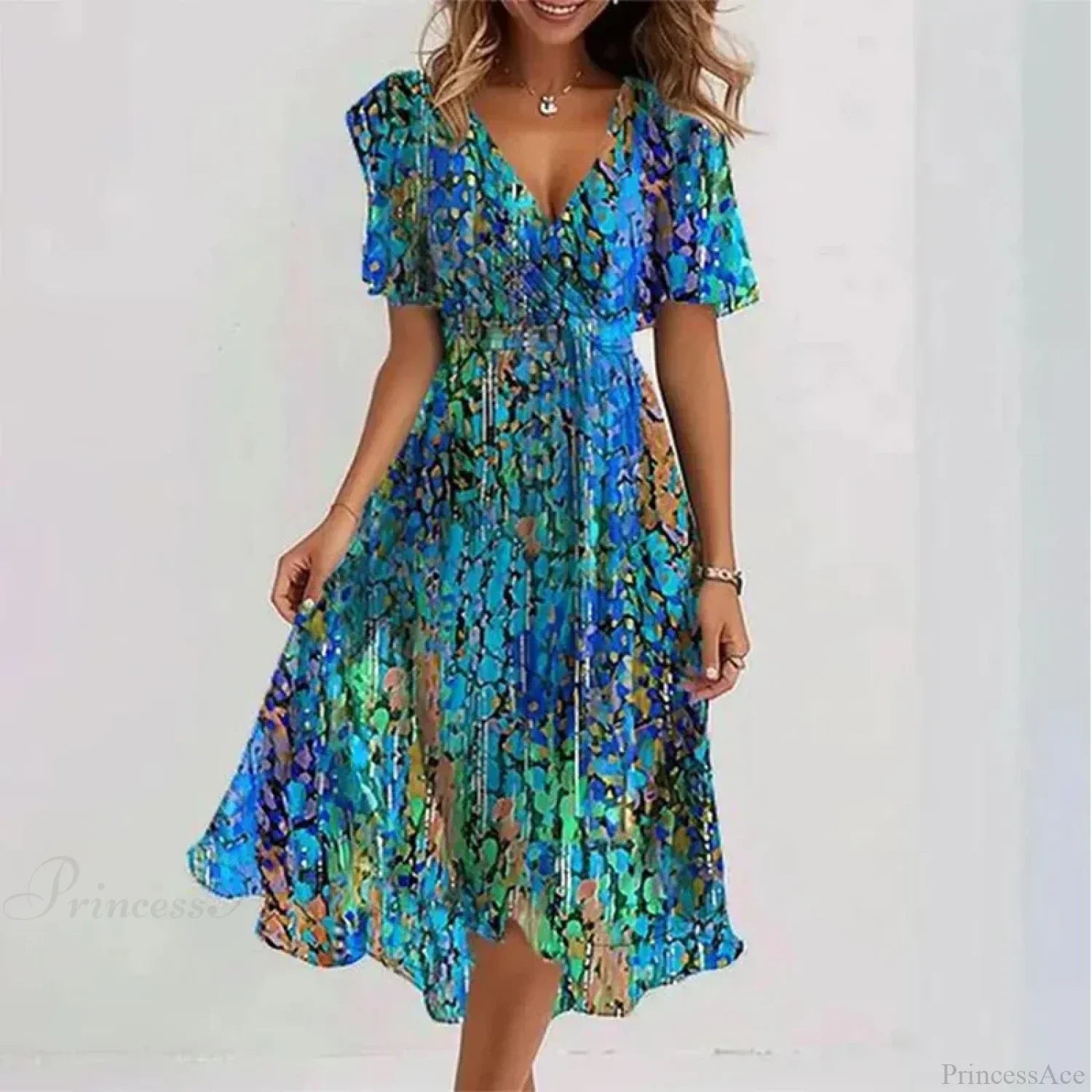 V-Neck Floral Swing Dress