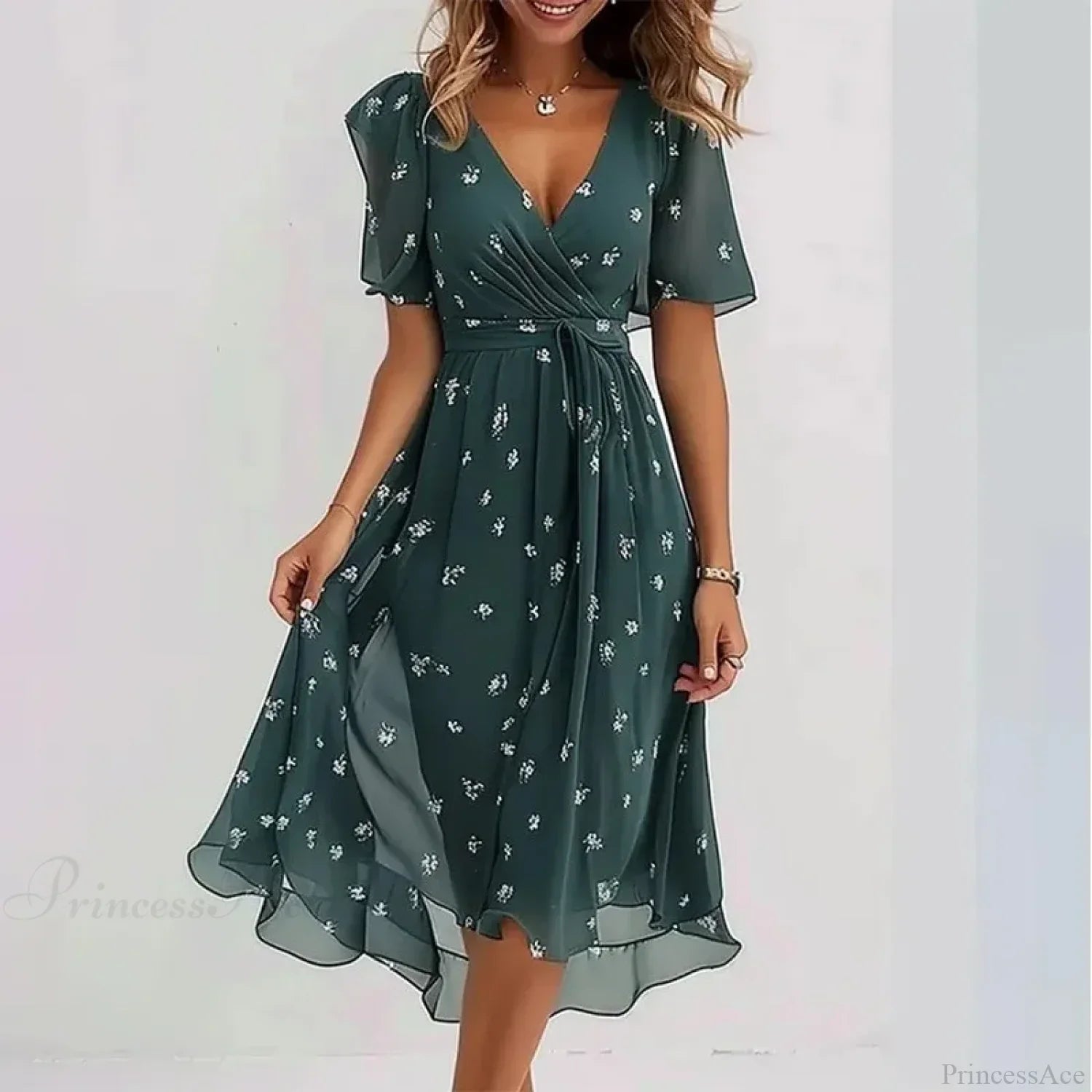 V-Neck Floral Swing Dress