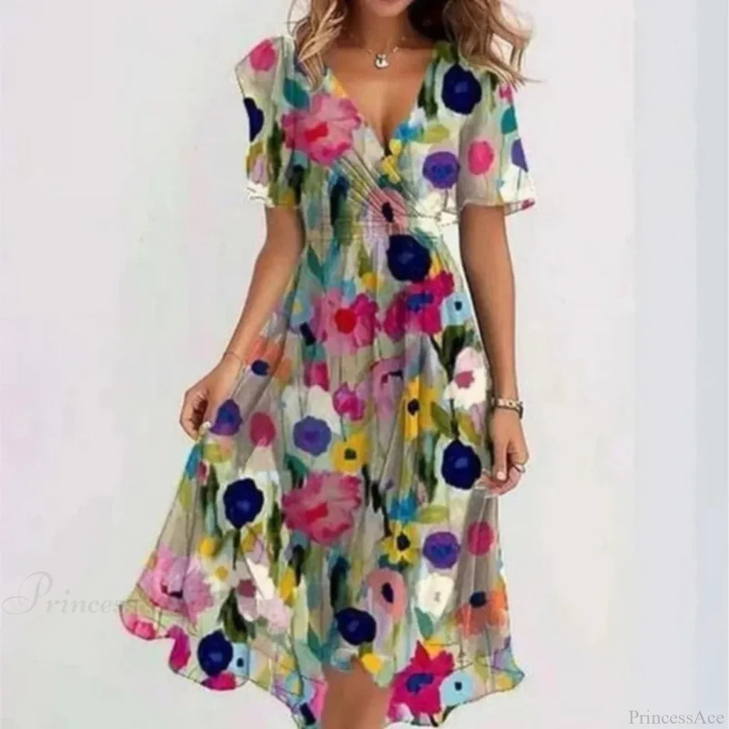 V-Neck Floral Swing Dress