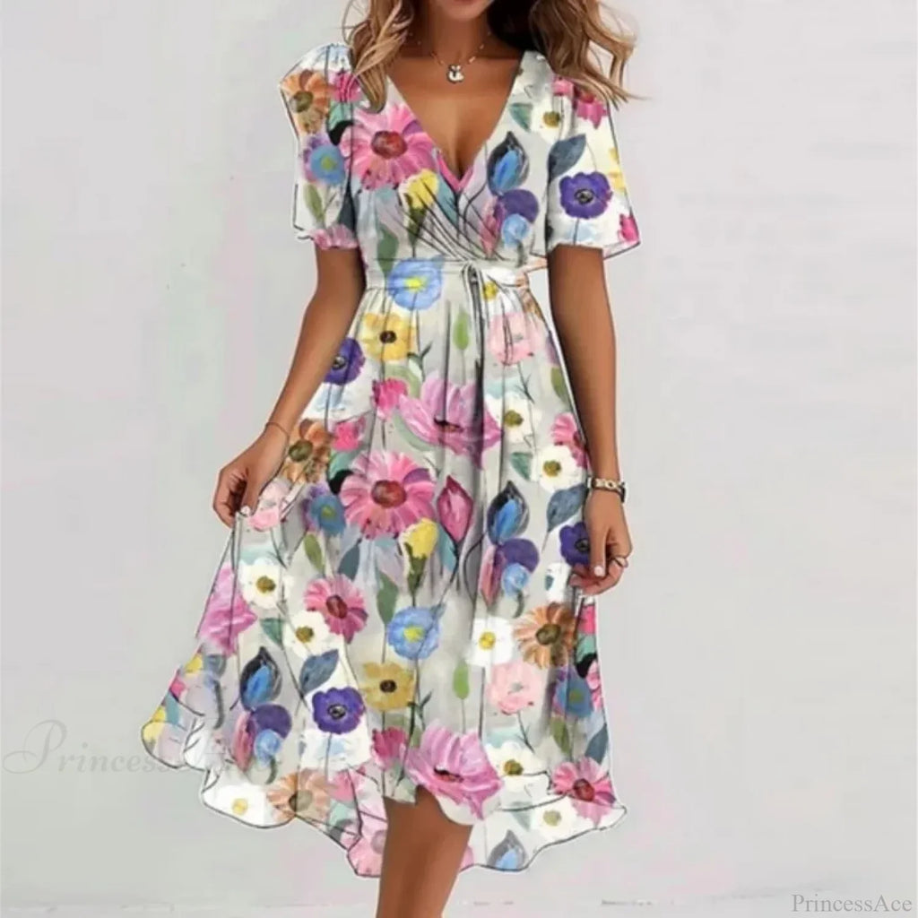 V-Neck Floral Swing Dress