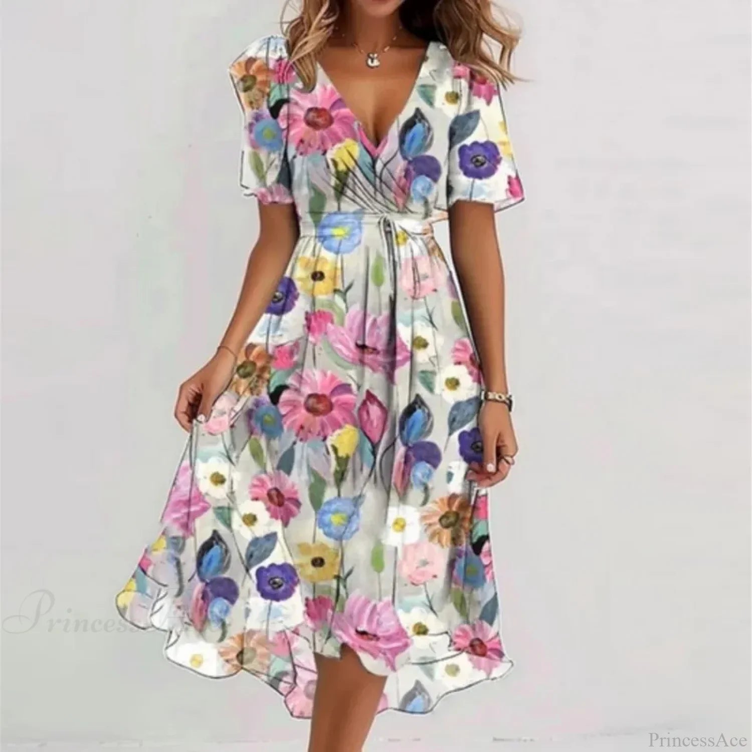 V-Neck Floral Swing Dress