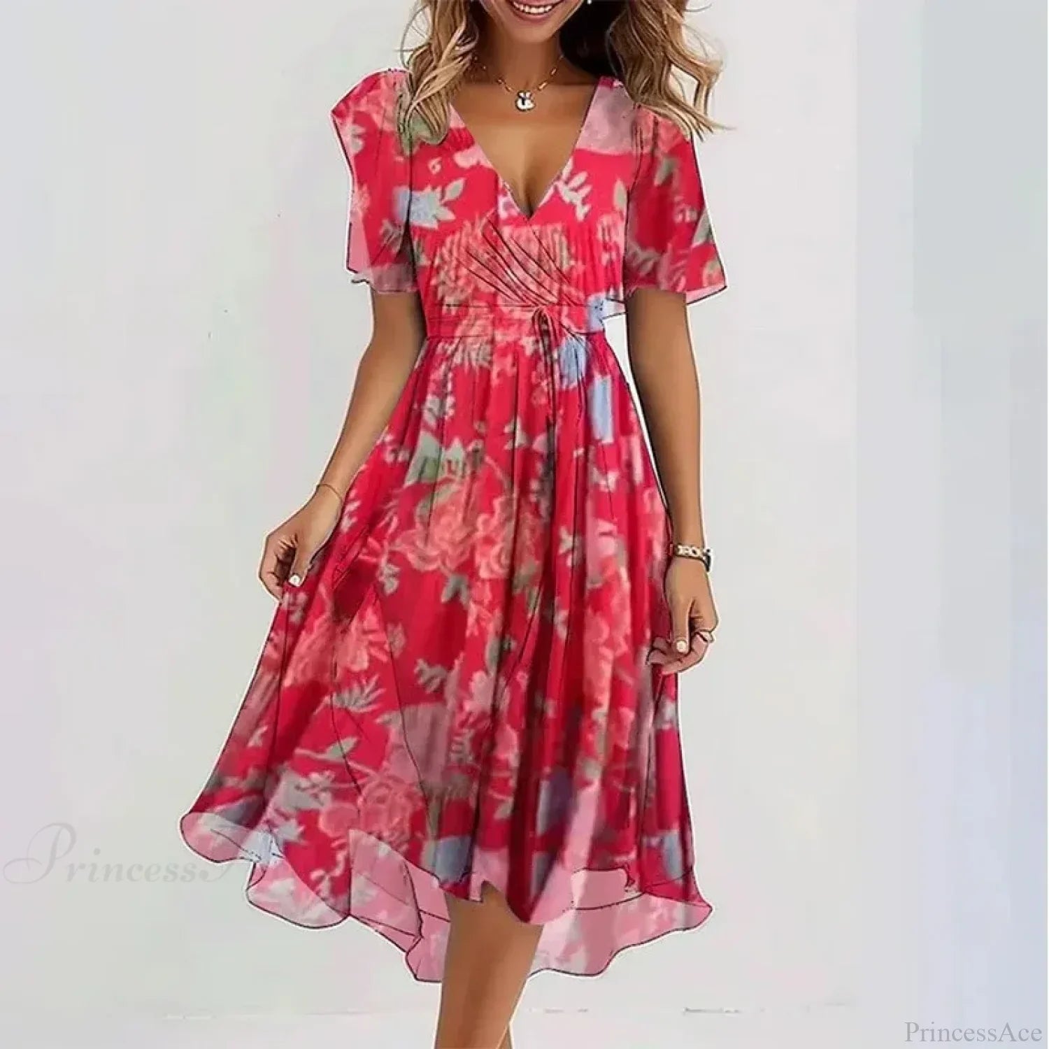 V-Neck Floral Swing Dress