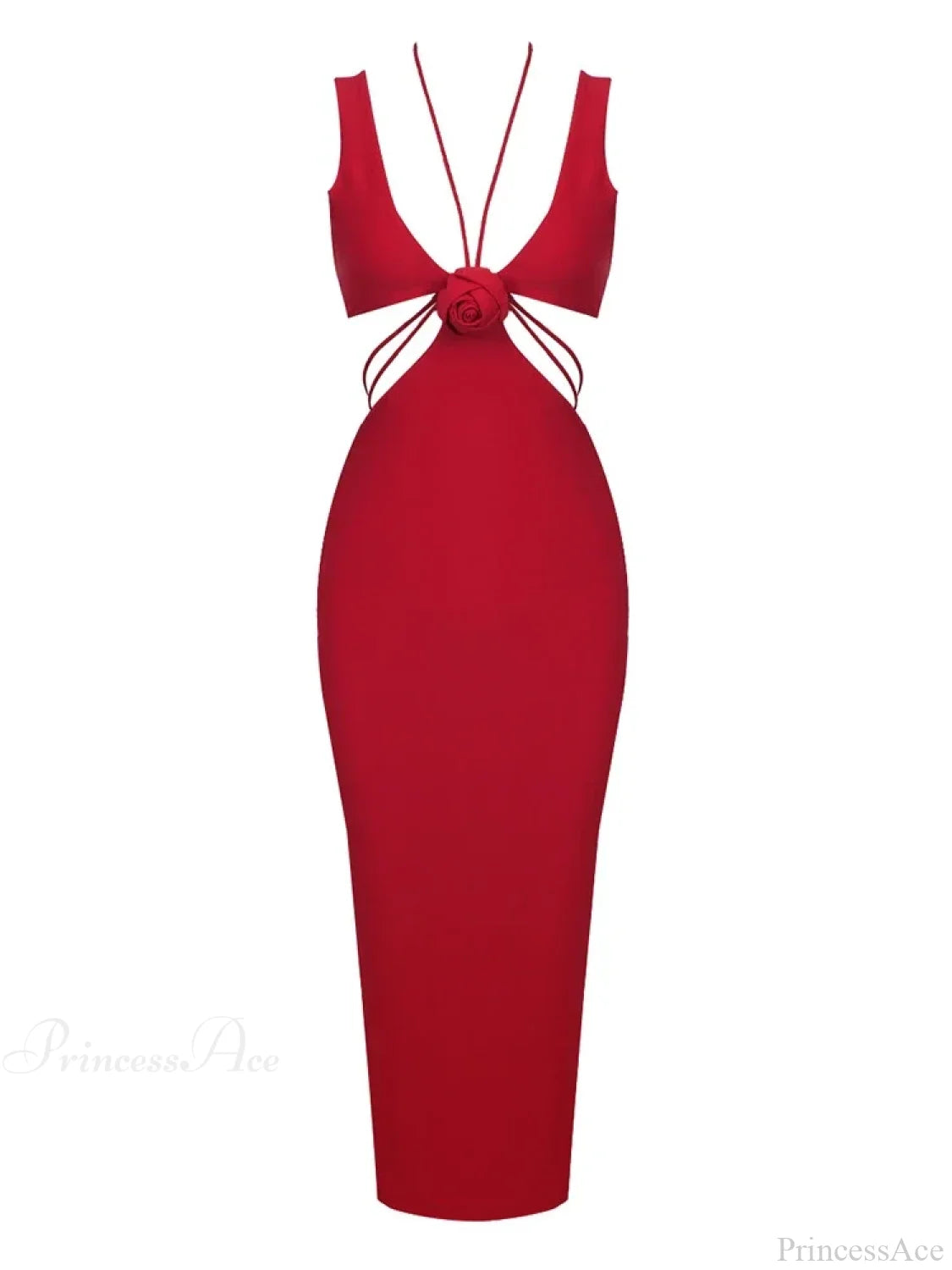 V Neck Flower Hollow Out Design Midi Dress Halter Party