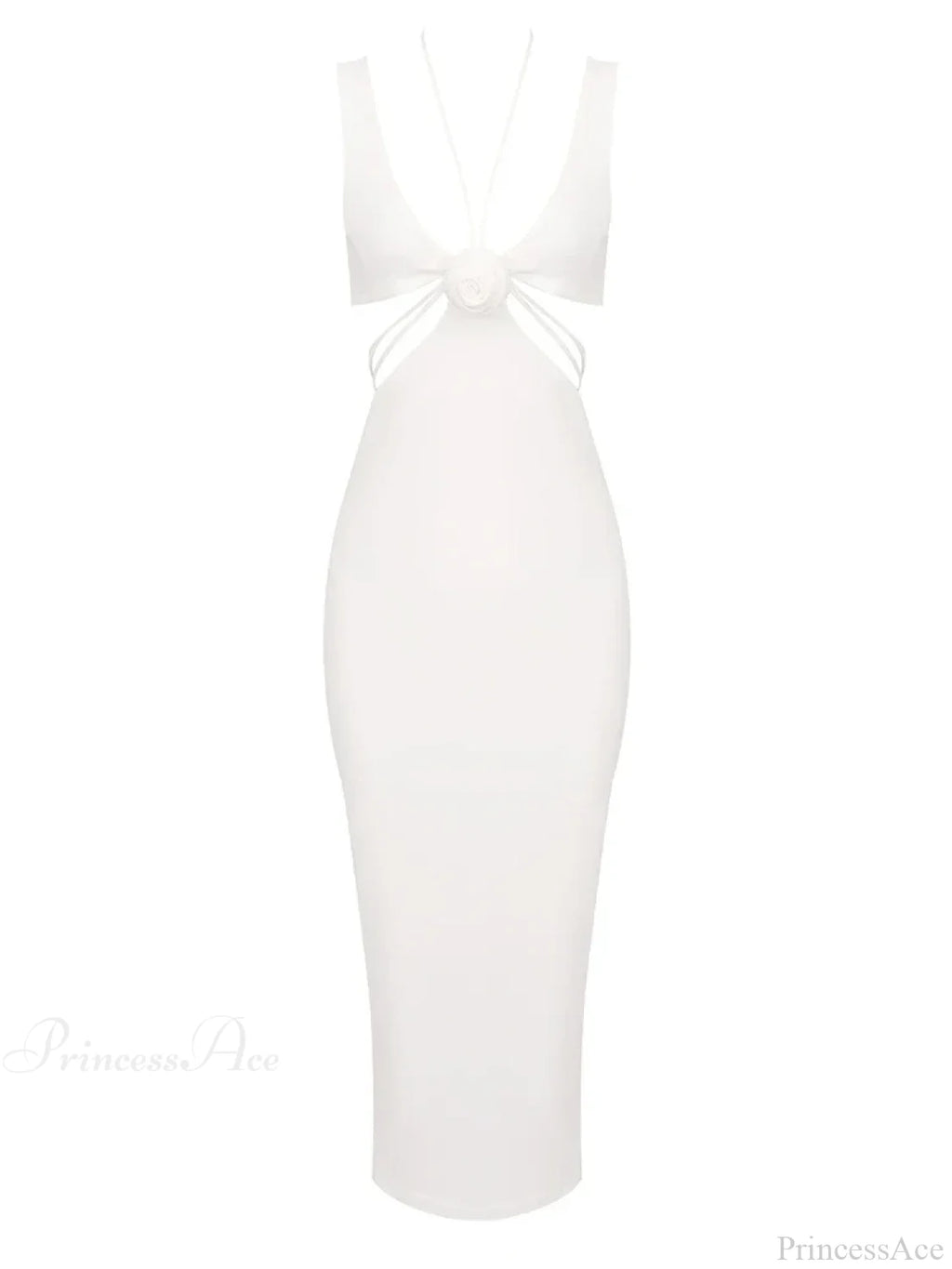 V Neck Flower Hollow Out Design Midi Dress Halter Party