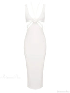 V Neck Flower Hollow Out Design Midi Dress Halter Party