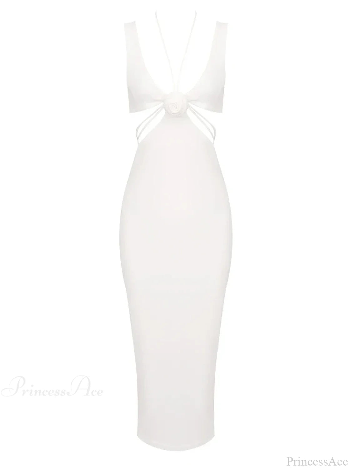 V Neck Flower Hollow Out Design Midi Dress Halter Party