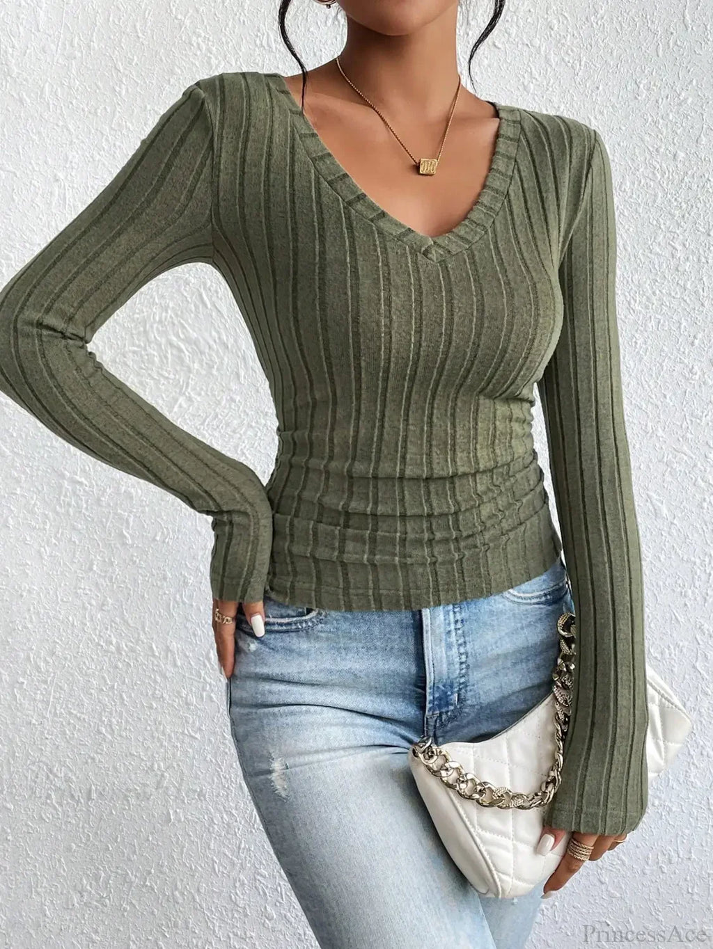 V-Neck High-Grade Spice Sweater Knitted T-Shirt Women