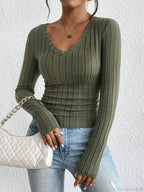 V-Neck High-Grade Spice Sweater Knitted T-Shirt Women