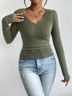 V-Neck High-Grade Spice Sweater Knitted T-Shirt Women