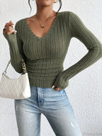 V-Neck High-Grade Spice Sweater Knitted T-Shirt Women