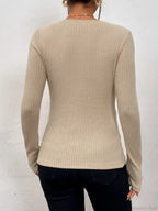 V-Neck Pleated Knotted Long Sleeve Knitted T-Shirt Women