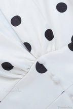 V Neck Polka Dot Lantern Sleeve Waist Cinching Fitted Mini Dress