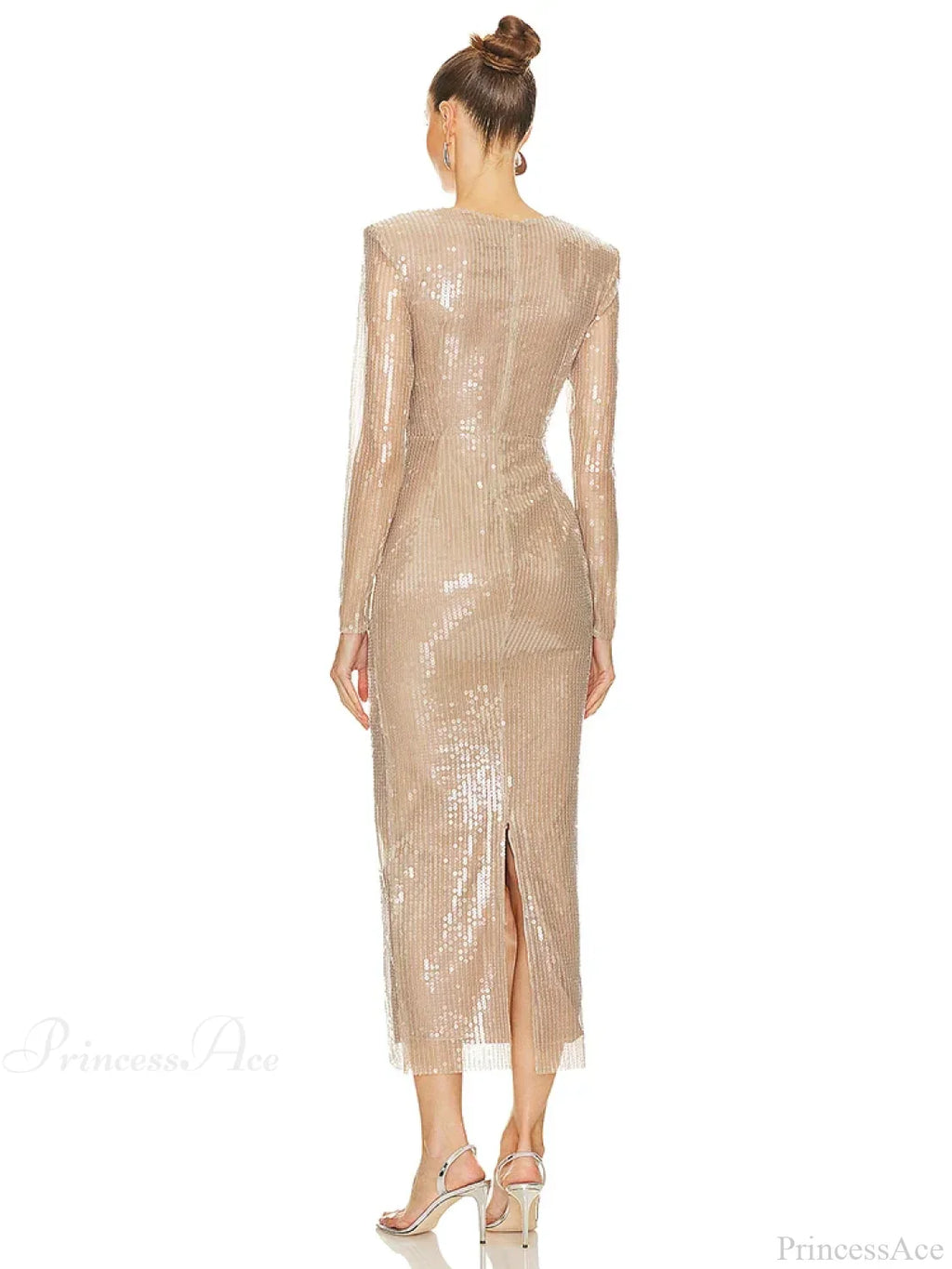 V Neck Sequins Cutout 3D Flower Dress Long Sleeves Party