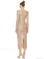 V Neck Sequins Cutout 3D Flower Dress Long Sleeves Party