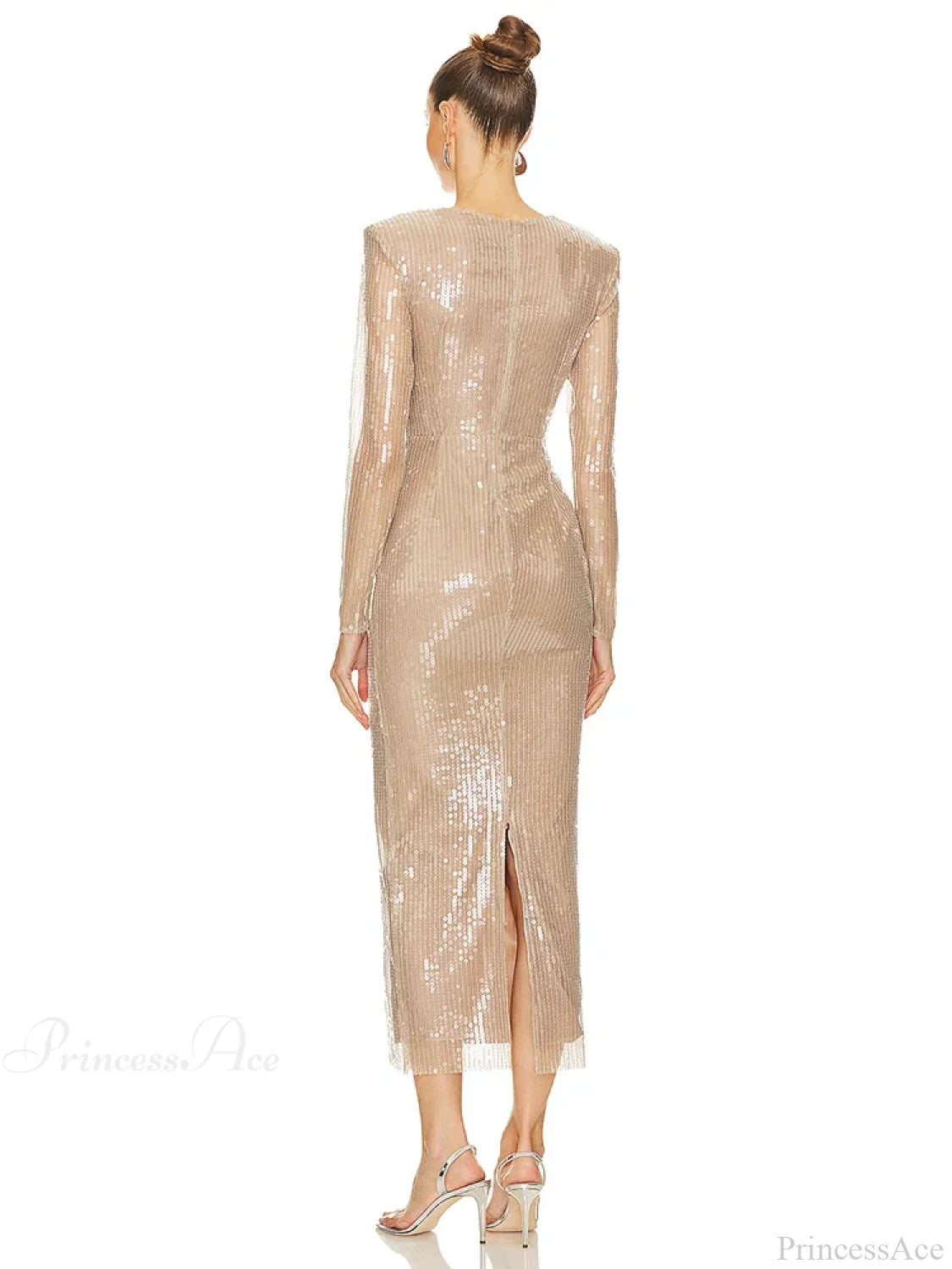 V Neck Sequins Cutout 3D Flower Dress Long Sleeves Party