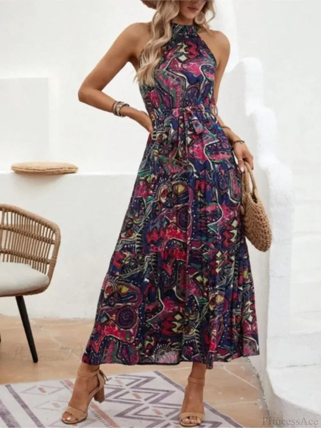 Vintage Hanging Neck Boho Dress