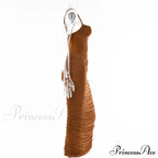Warm-Season Strap Elegant Spaghetti Evening Woman Mesh Stretchy Party Gown Ruched Bodycon Long Full-Length Dress