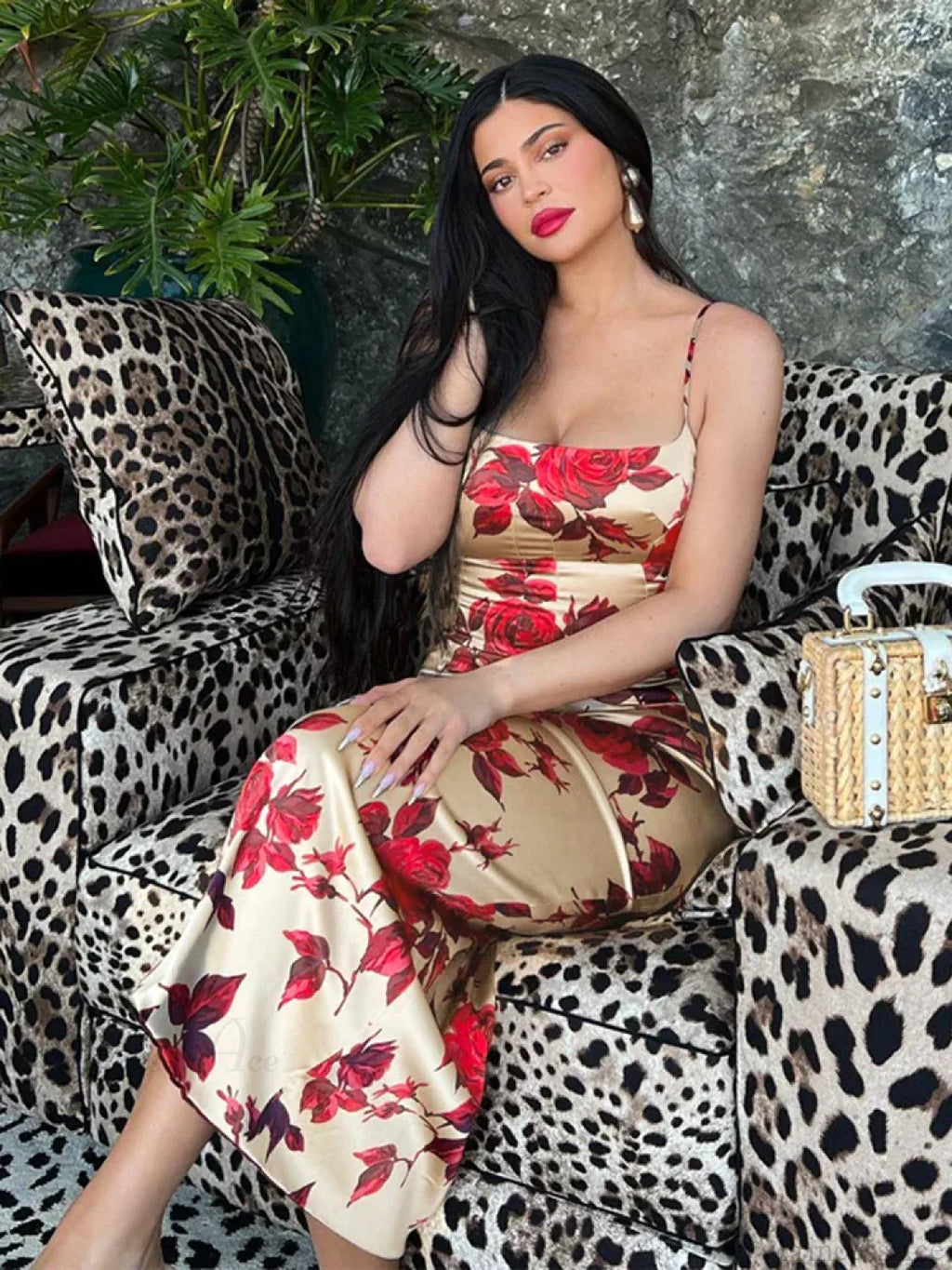 Y2K Floral Print Backless Bodycon Midi Dress