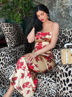 Y2K Floral Print Backless Bodycon Midi Dress