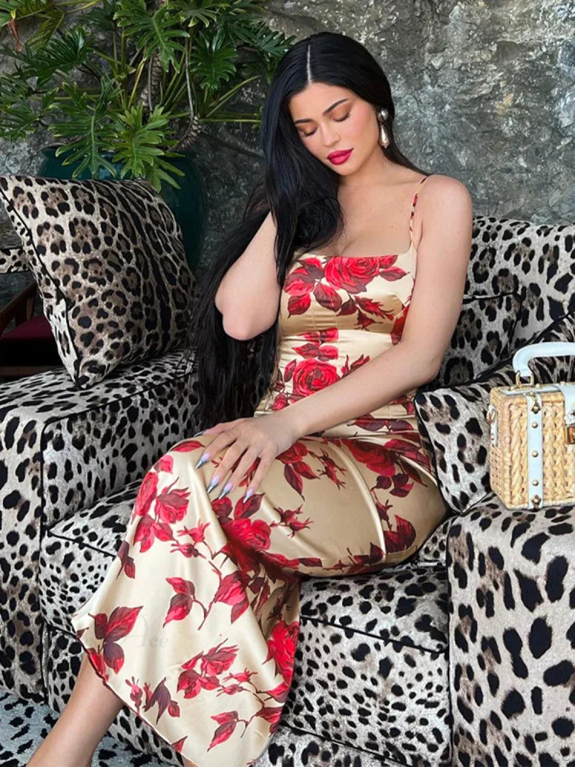 Y2K Floral Print Backless Bodycon Midi Dress