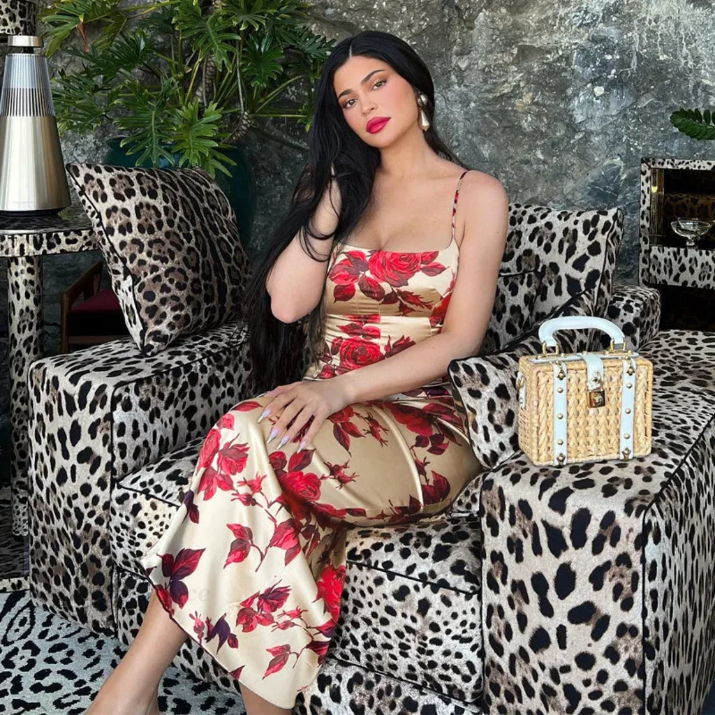 Y2K Floral Print Backless Bodycon Midi Dress