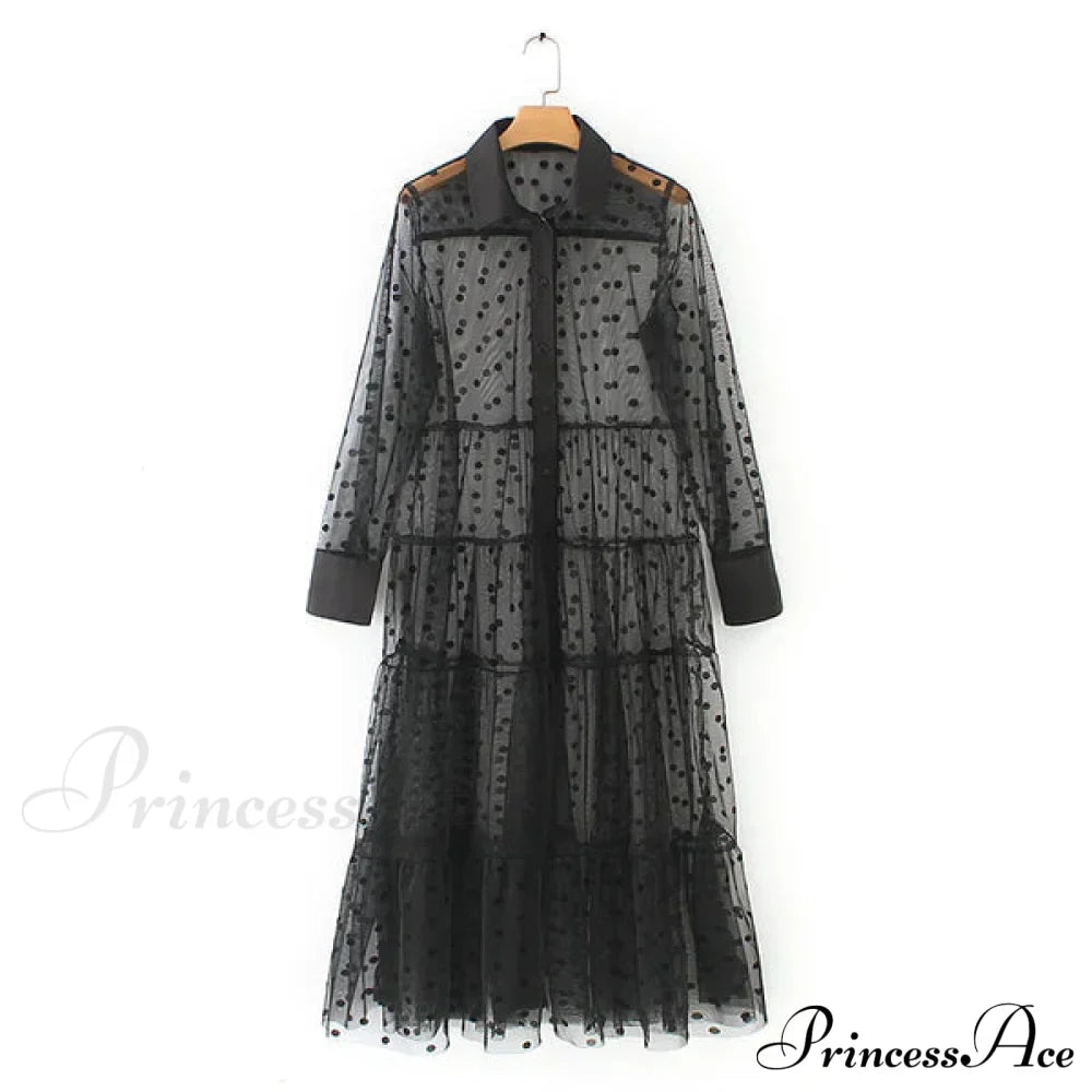 Sheer Lace Cover Up With Polka Dot Pattern For Summer